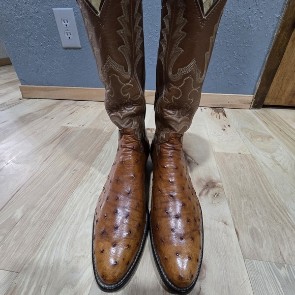Exotic Justin Vintage Cowboy Western Boots Ostrich Leather - Picture 2 of 5